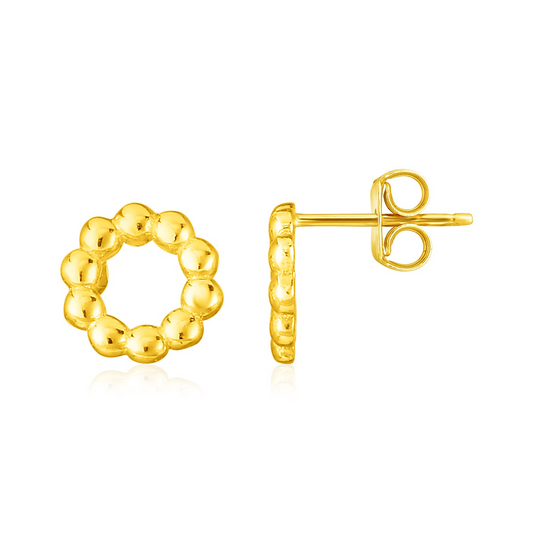 14K Yellow Gold Beaded Circle Earrings - Elegant and Timeless Jewelry