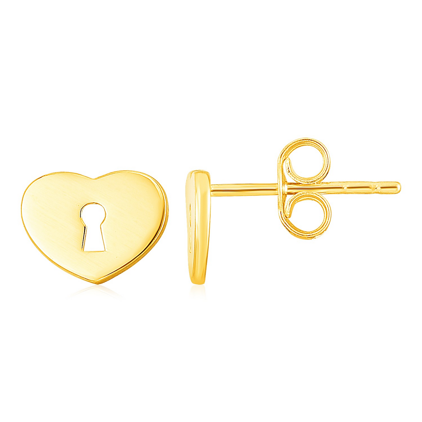 14k Yellow Gold Heart Padlock Stud Earrings - Elegant and Timeless Jewelry