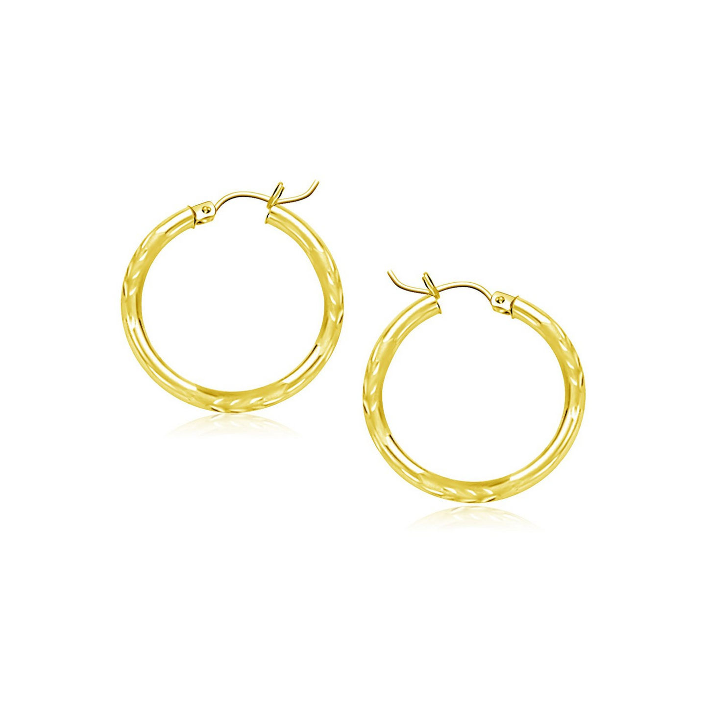 10k Yellow Gold Diamond Cut Hoop Earrings (15mm) - Timeless Style & Elegance