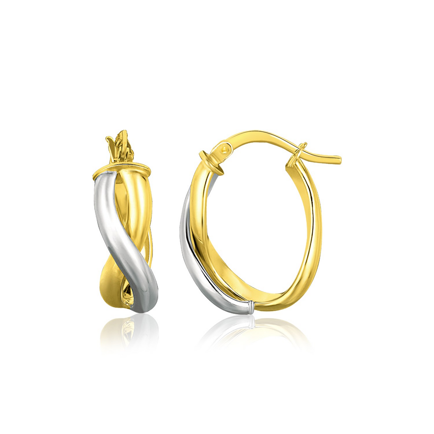 14k Two Tone Gold Oval Twisted Hoop Earrings - Stunning Two-Tone Design