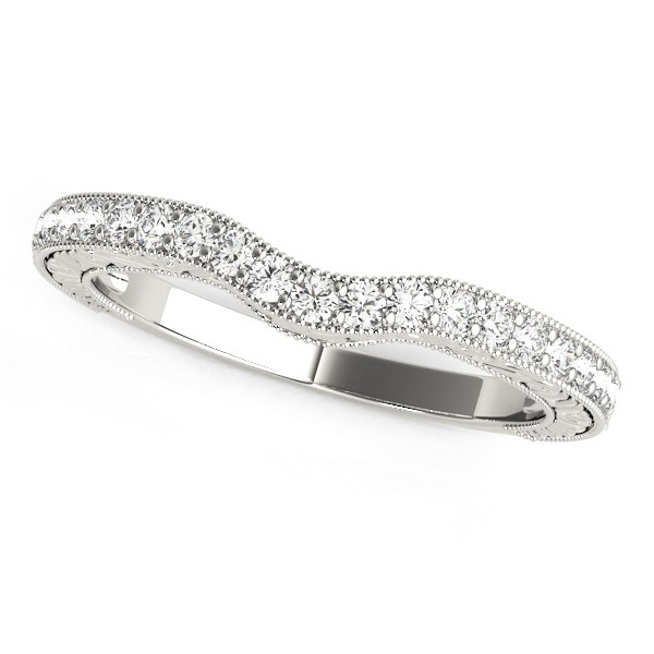 14k White Gold Antique Style Milgrained Curved Diamond Ring (1/4 cttw) - Elegant Wedding Band