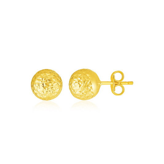 14k Yellow Gold Ball Earrings with Crystal Cut Texture | Stylish & Elegant