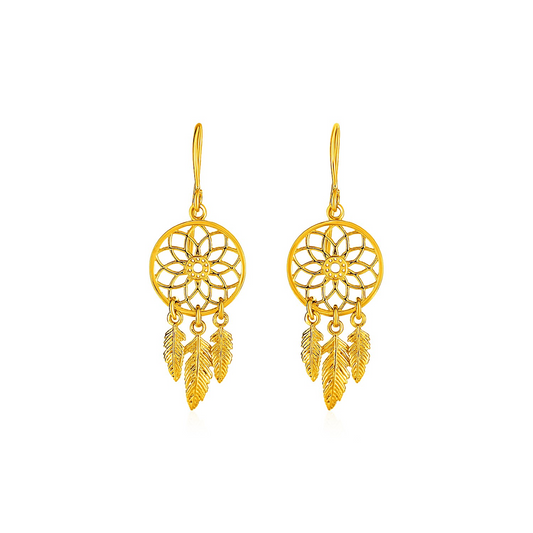 Dream Catcher Earrings in 14k Yellow Gold - Unique and Elegant Jewelry