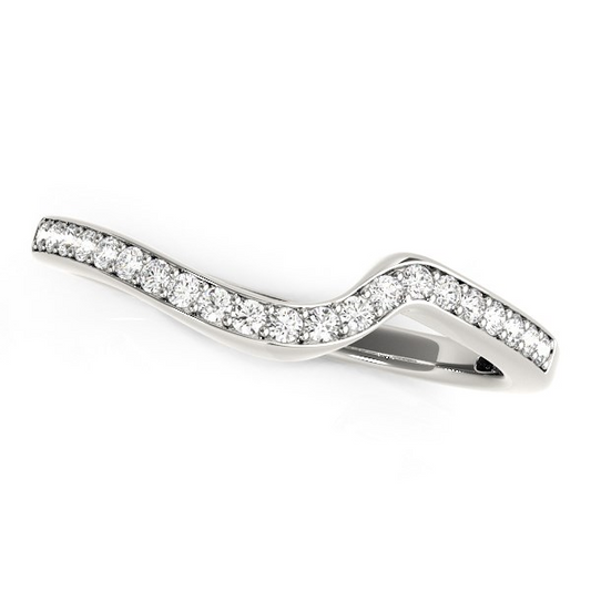 14k White Gold Modern Curved Wedding Ring (1/5 cttw) - Exquisite Design and Prong Set Diamonds