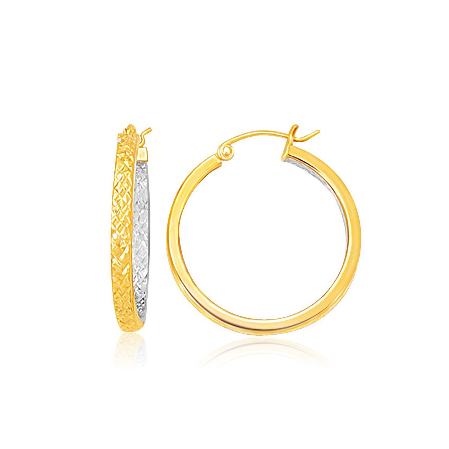 Two-Tone Yellow and White Gold Petite Patterned Hoop Earrings - Stylish Accessories for Every Day