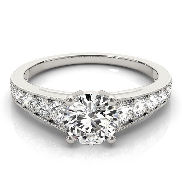 14k White Gold Antique Tapered Shank Diamond Engagement Ring (1 3/8 cttw) | Elegant Vintage Style