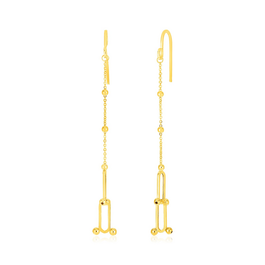 14k Yellow Gold Beaded U Link Chain Dangle Earrings - Elegant Jewelry for Every Occasion