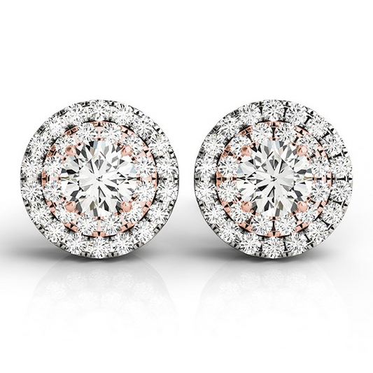 14k White and Rose Gold Round Halo Diamond Earrings (3/4 cttw) - Elegant and Sparkling Jewelry