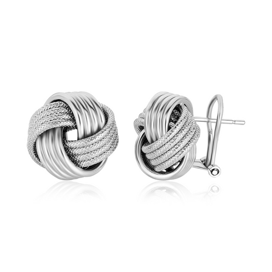 Sterling Silver Groove Textured Love Knot Earrings | Rhodium Finish