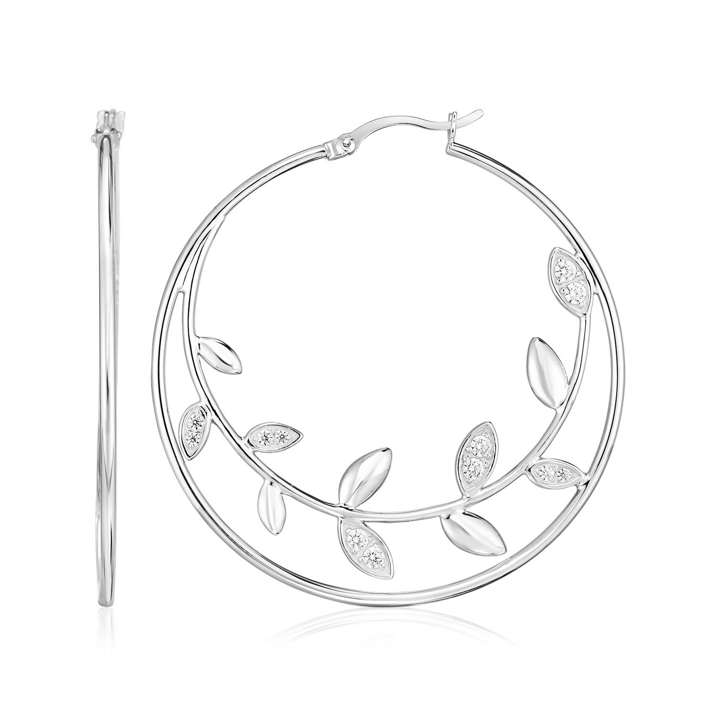 Sterling Silver Hoop Earrings with Textured Vines - Modern and Unique Design