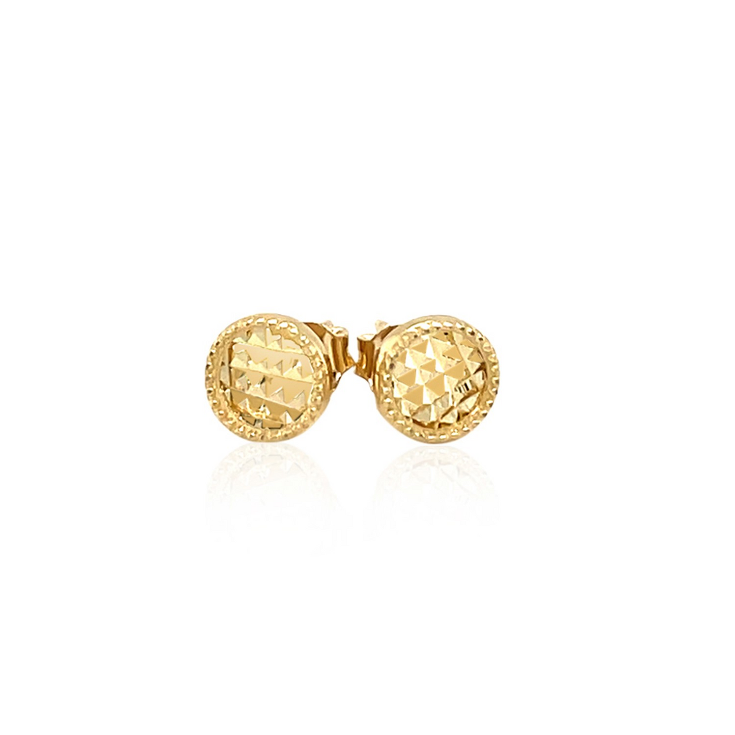 14k Yellow Gold Textured Circle Post Earrings | Modern and Timeless Design