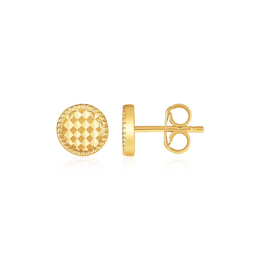 14k Yellow Gold Textured Circle Post Earrings | Modern and Timeless Design