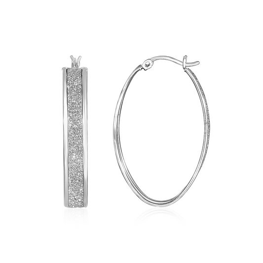 Glitter Textured Oval Hoop Earrings in Sterling Silver - Sparkle and Shine