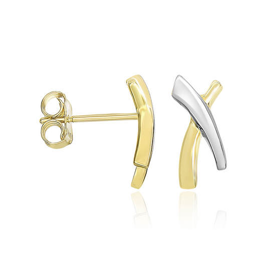 Shop 14k Two-Tone Gold Asymmetrical X Style Earrings | Elegant and Stylish