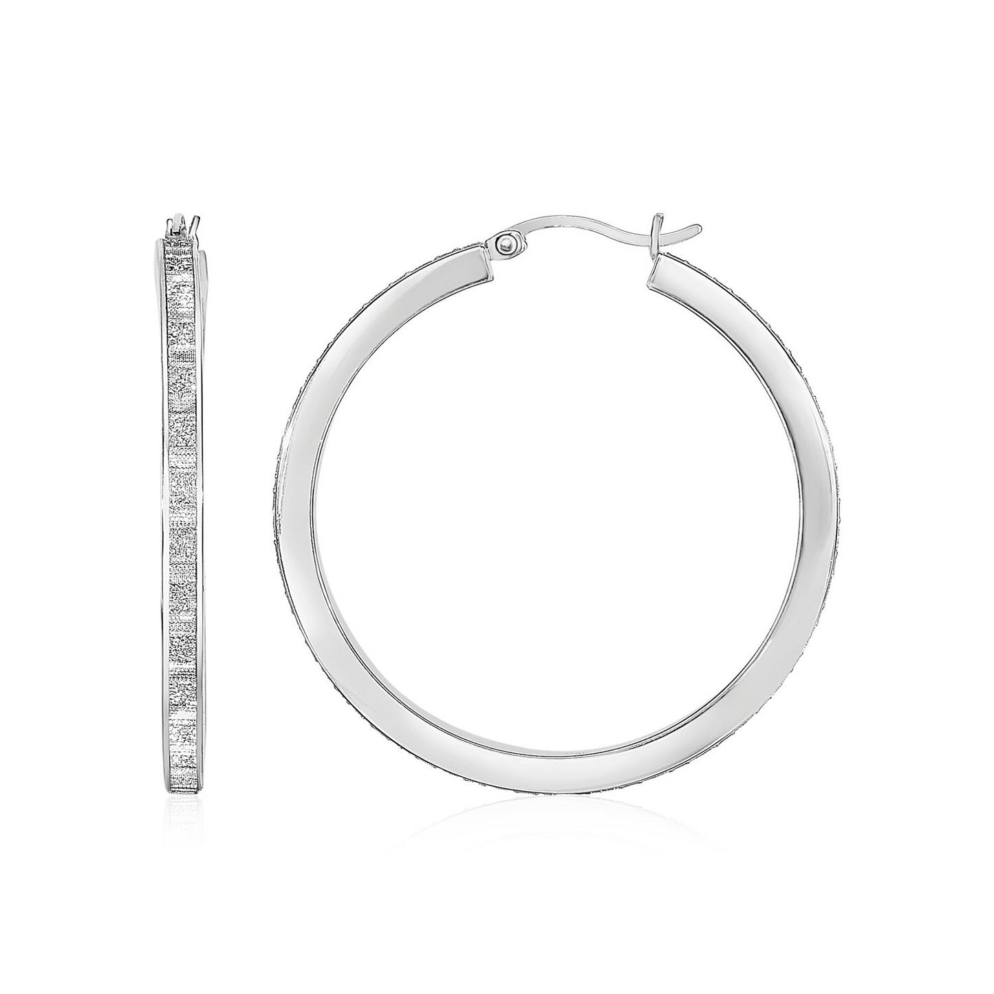 Glitter Textured Tube Hoop Earrings in Sterling Silver - Sparkle and Shine!