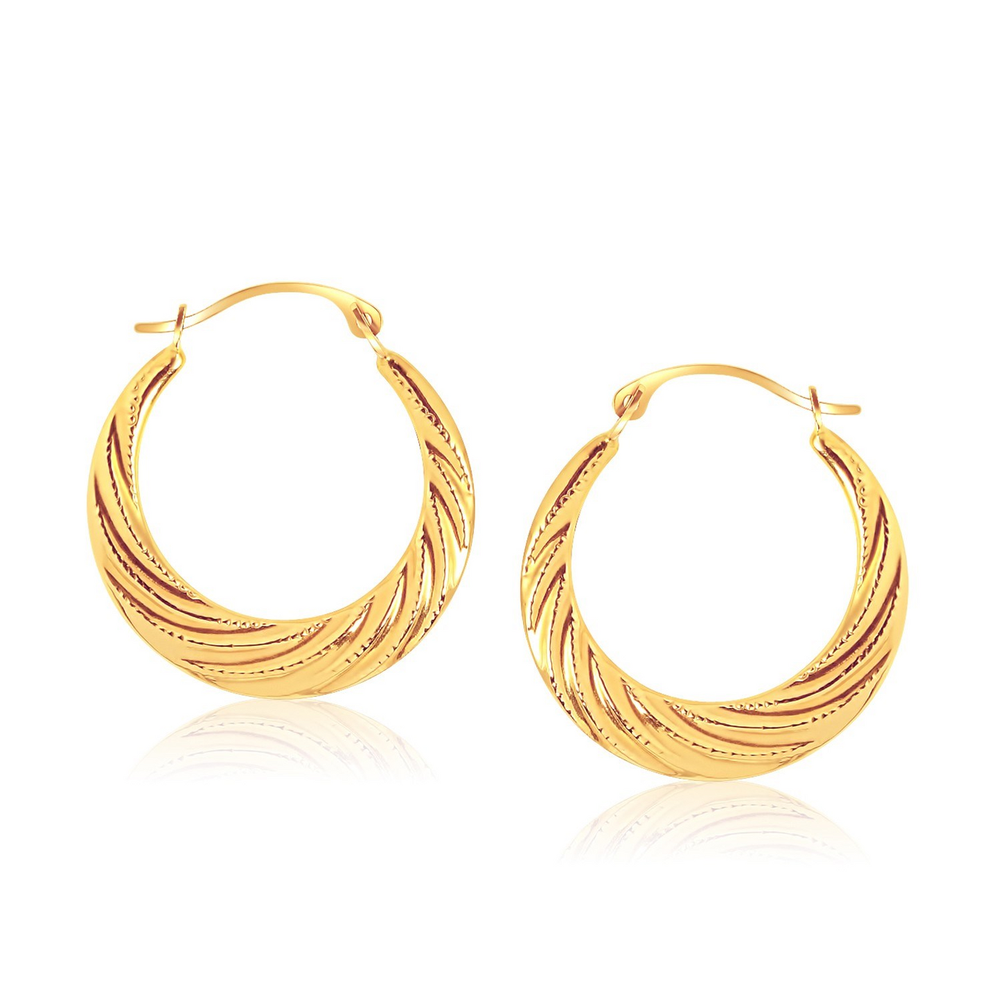 10k Yellow Gold Textured Graduated Twist Hoop Earrings | Elegant Design