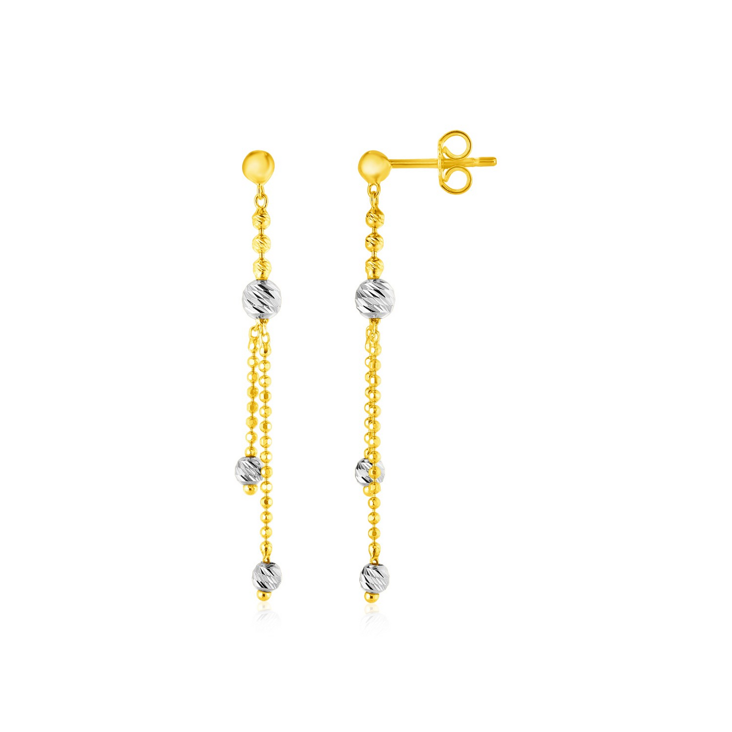 Shop 14k Two Tone Drop Earrings with Textured Beads Online - Free Shipping