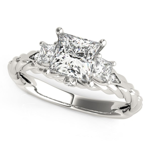 14k White Gold Princess Cut 3 Stone Antique Style Diamond Ring (1 1/8 cttw) - Buy Now at Best Price