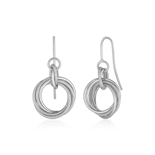 Stunning 14k White Gold Earrings with Interlocking Circle Dangles