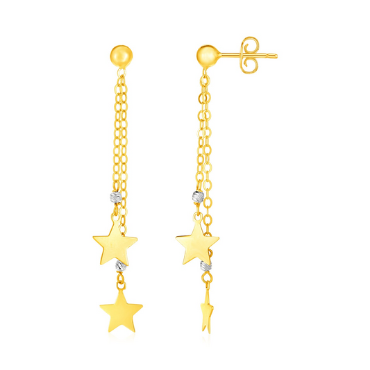 Shop 14k Two Tone Gold Drop Earrings with Polished Stars | Elegant Jewelry