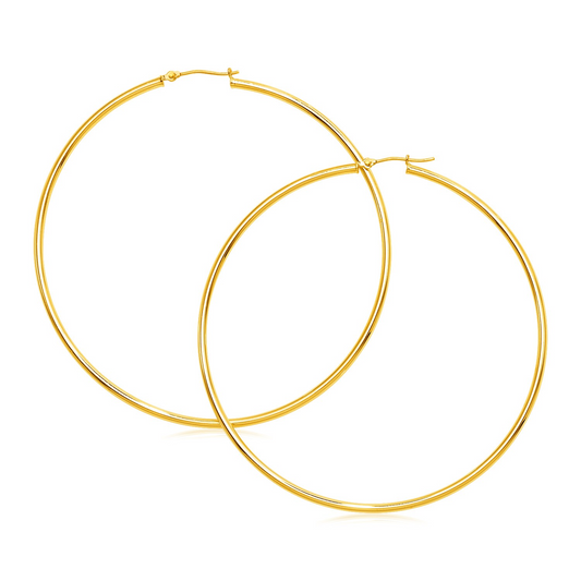 14k Yellow Gold Large Polished Hoop Earrings | Statement Jewelry