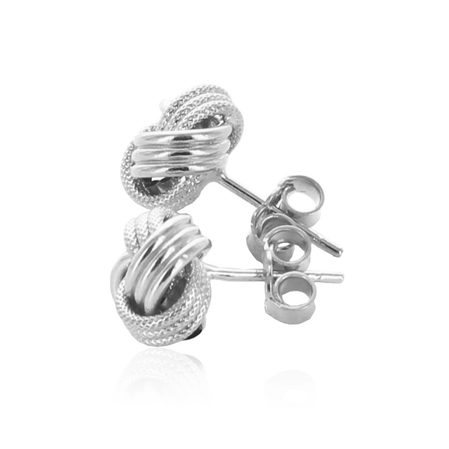 14k White Gold Love Knot with Ridge Texture Earrings - Elegant and Radiant