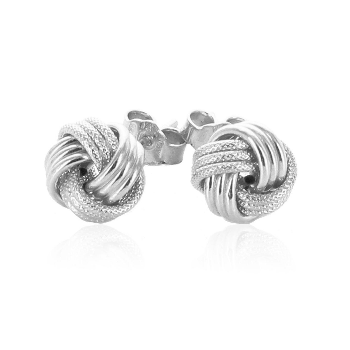 14k White Gold Love Knot with Ridge Texture Earrings - Elegant and Radiant