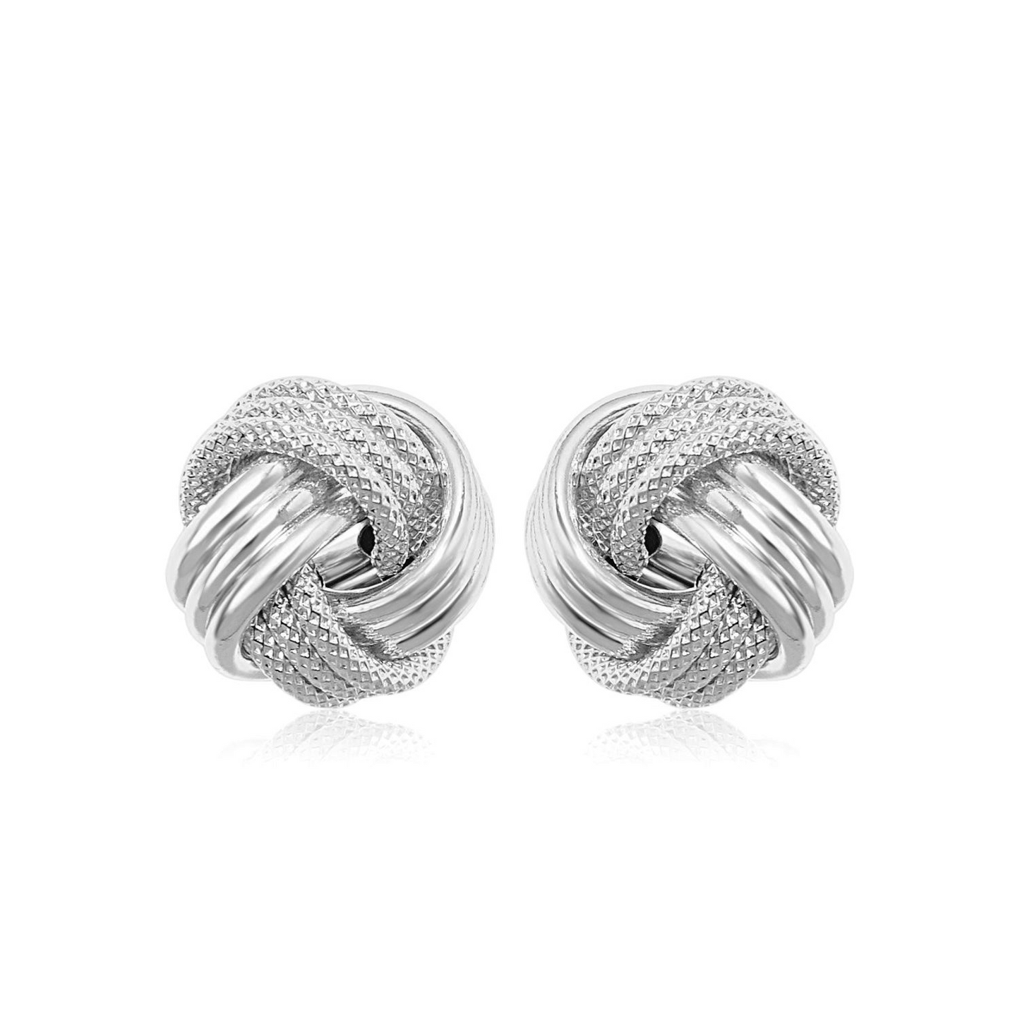 14k White Gold Love Knot with Ridge Texture Earrings - Elegant and Radiant