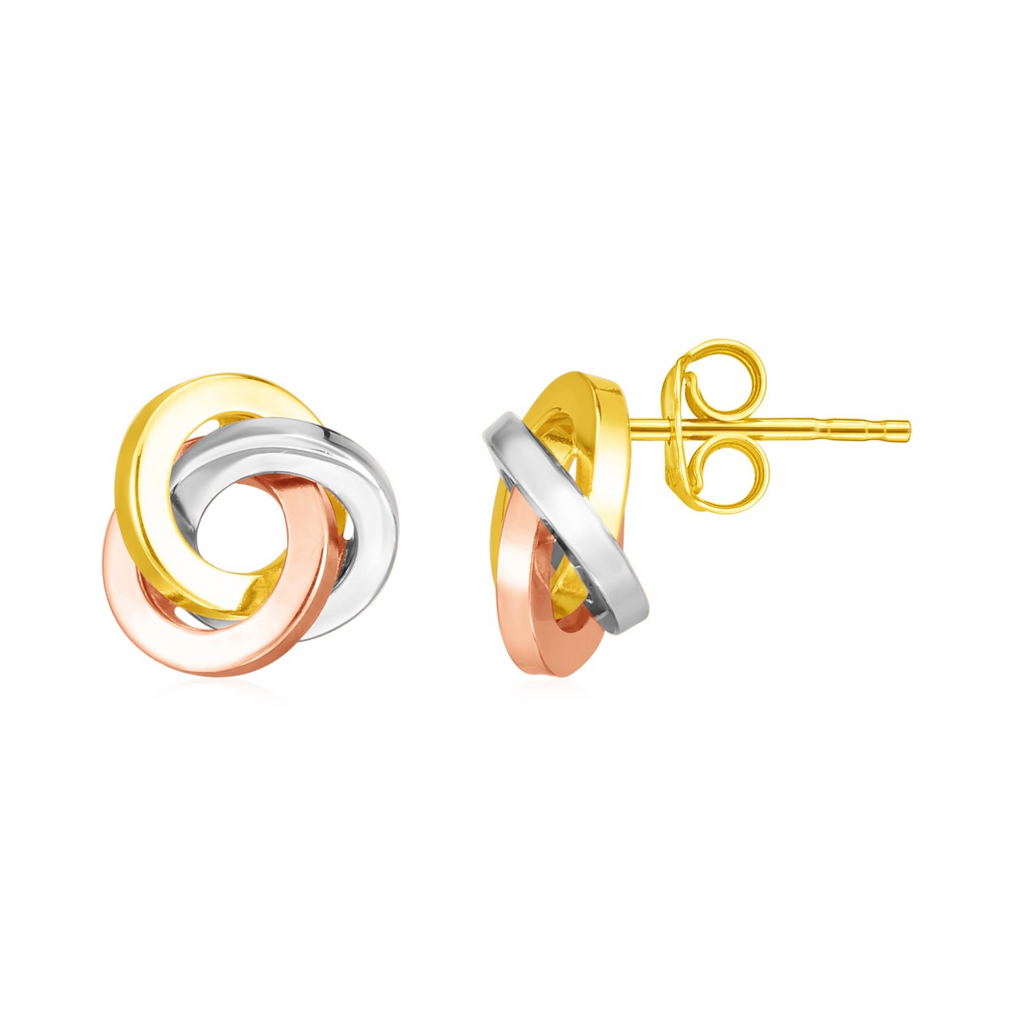 14k Tri Color Gold Love Knot Earrings - Colorful and Elegant