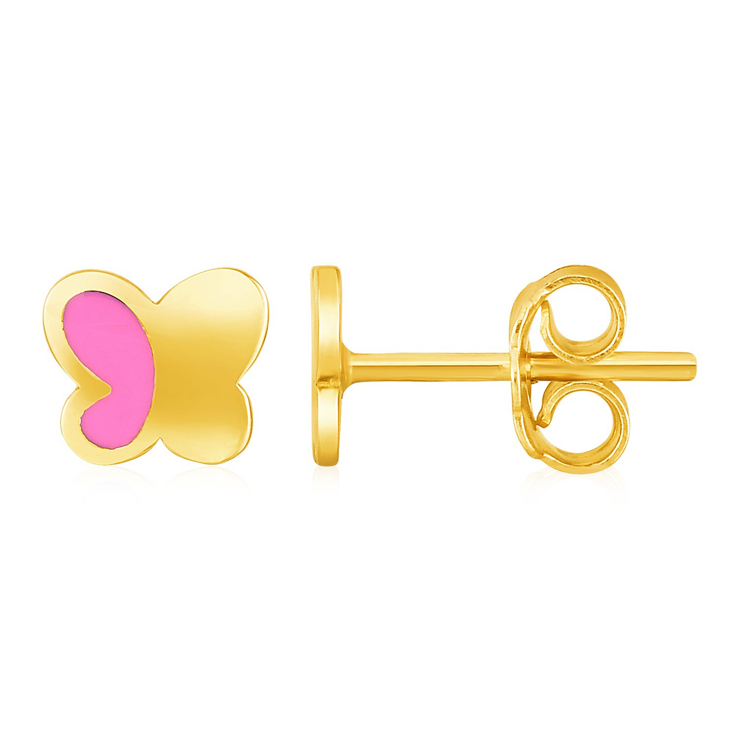 14k Yellow Gold and Enamel Pink Butterfly Stud Earrings - Elegant Jewelry for a Chic Look