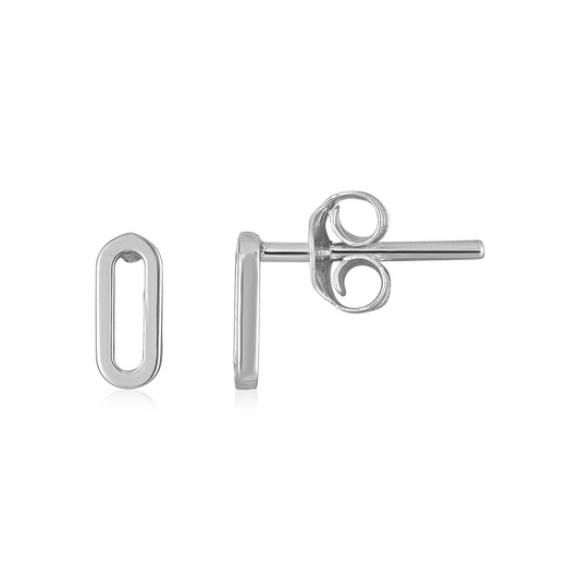 14k White Gold Paperclip Link Stud Earrings - Elegant and Stylish