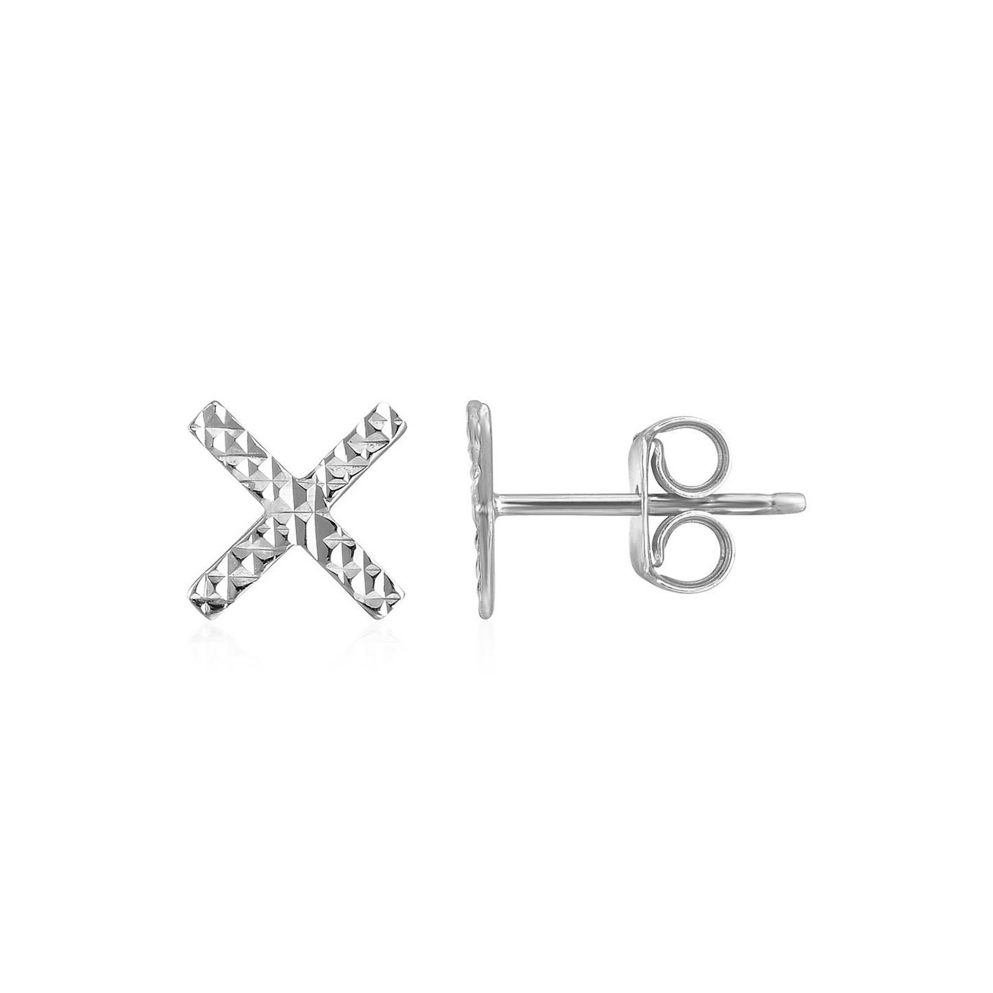 14k White Gold Textured X Post Earrings - Sparkling and Versatile