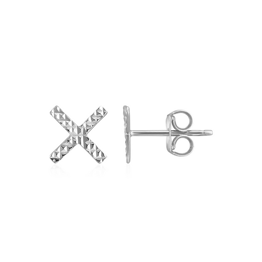 14k White Gold Textured X Post Earrings - Sparkling and Versatile