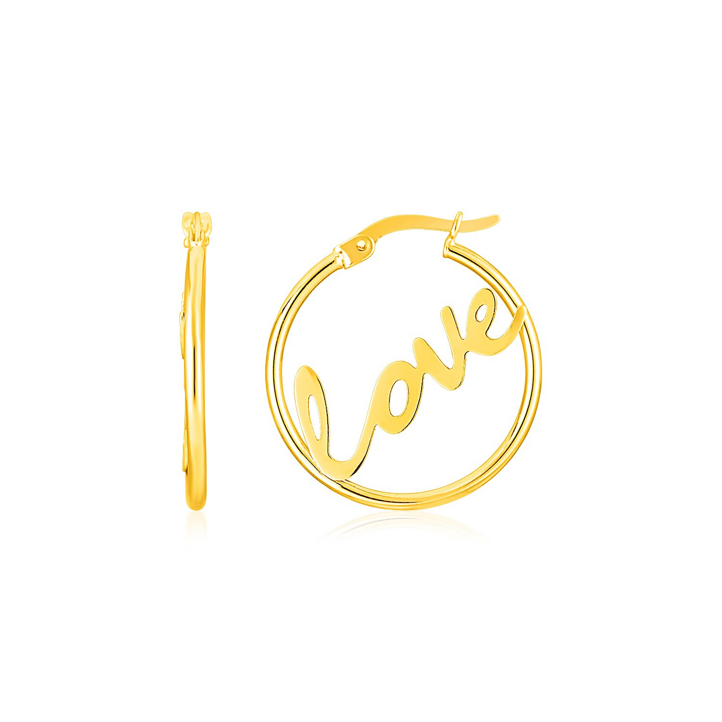 14K Yellow Gold Love Hoop Earrings | Radiant and Eye-Catching