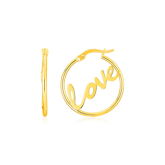 14K Yellow Gold Love Hoop Earrings | Radiant and Eye-Catching