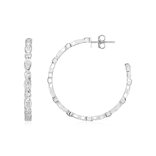 Sterling Silver Hoop Earrings with Round and Marquise Cubic Zirconias - Sparkling Jewelry for Every Occasion