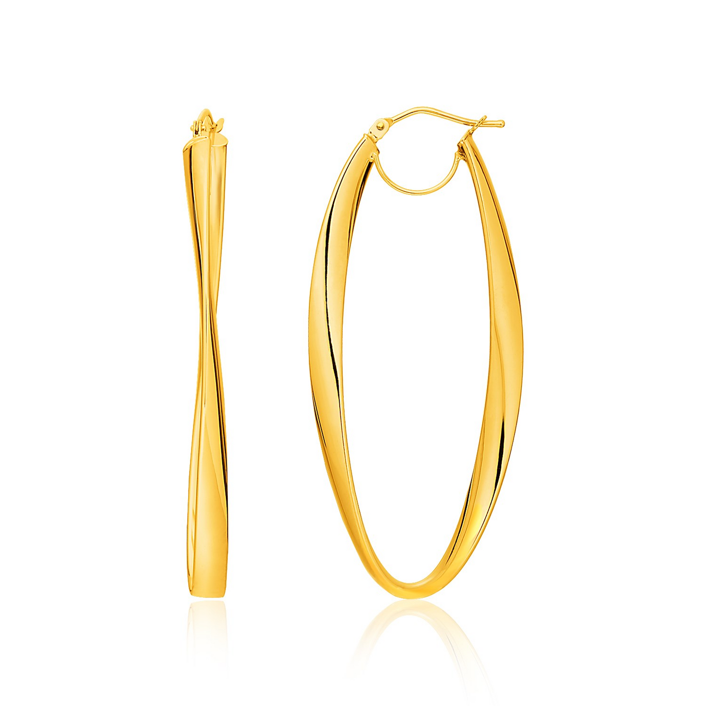 14k Yellow Gold Twist Motif Oval Shape Hoop Earrings | Elegant Jewelry