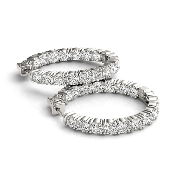 14k White Gold Two Sided Prong Set Diamond Hoop Earrings (3 1/2 cttw) - Sparkling Beauty for Every Occasion