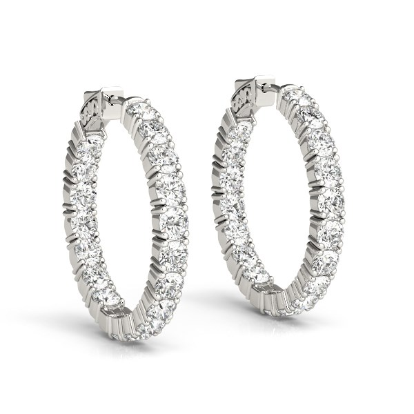 14k White Gold Two Sided Prong Set Diamond Hoop Earrings (3 1/2 cttw) - Sparkling Beauty for Every Occasion