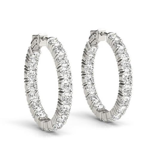 14k White Gold Two Sided Prong Set Diamond Hoop Earrings (3 1/2 cttw) - Sparkling Beauty for Every Occasion