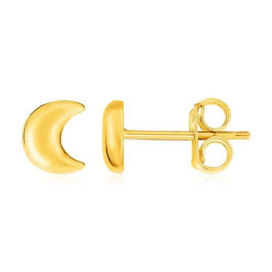 14k Yellow Gold Post Earrings with Moons - Celestial Jewelry for a Dazzling Look