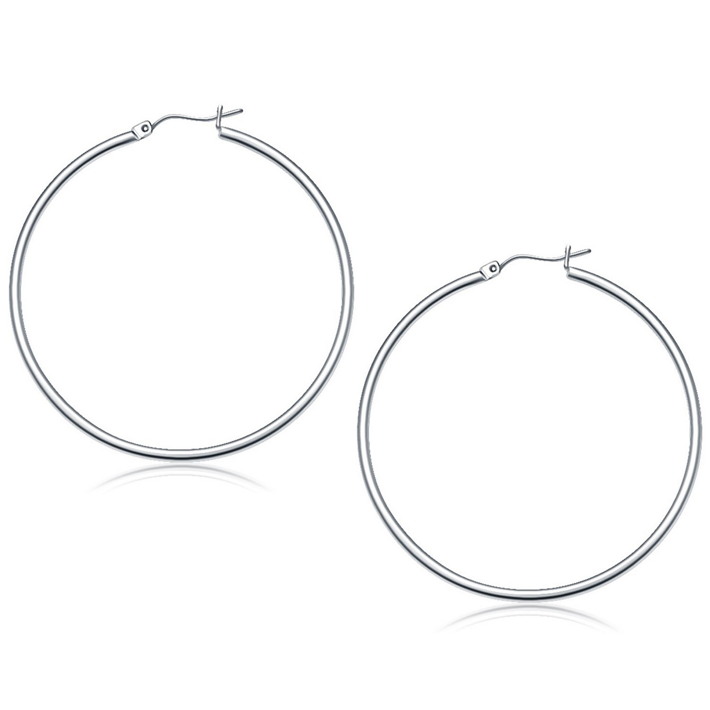 10k White Gold Polished Hoop Earrings (50 mm) | Elegant Jewelry