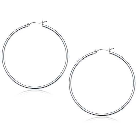 10k White Gold Polished Hoop Earrings (50 mm) | Elegant Jewelry