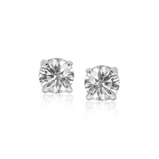 14k White Gold Stud Earrings with White Hue Faceted Cubic Zirconia