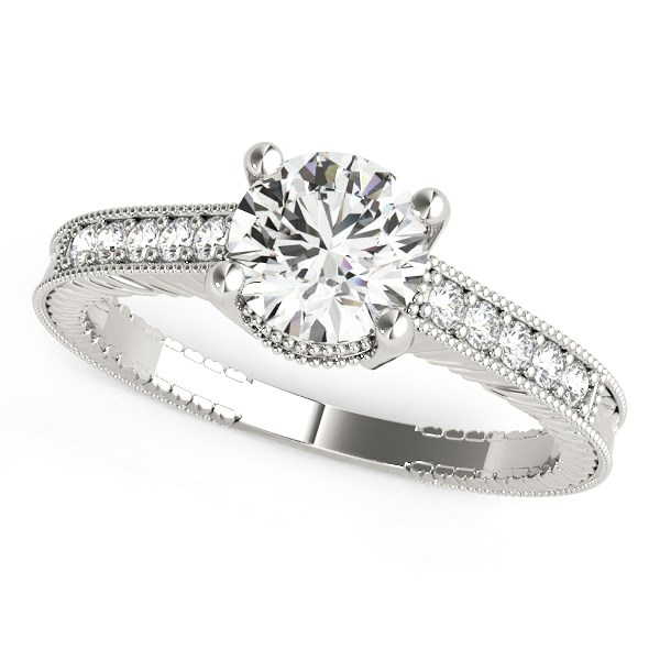 14k White Gold Round Antique Style Diamond Engagement Ring (1 1/8 cttw) - Elegant Vintage Design