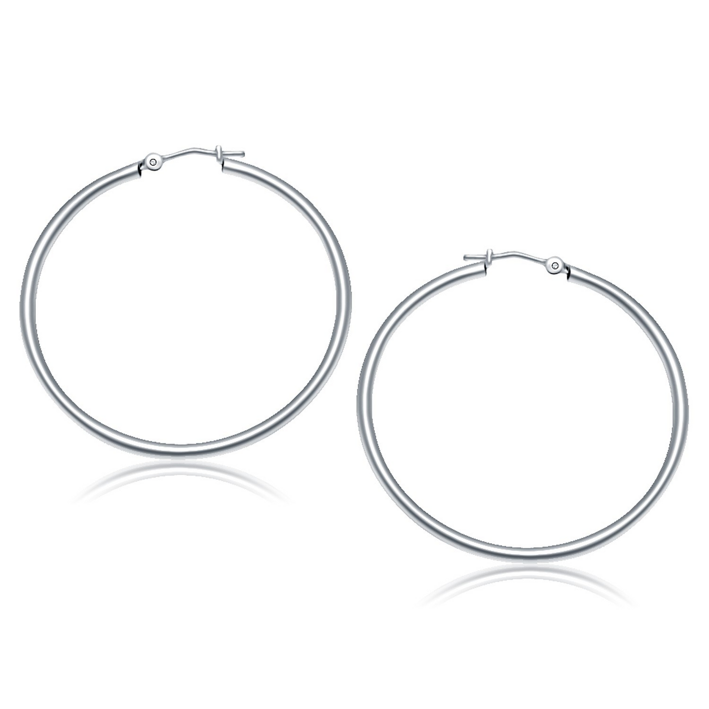 10k White Gold Polished Hoop Earrings (40 mm) | Classic and Stylish Jewelry