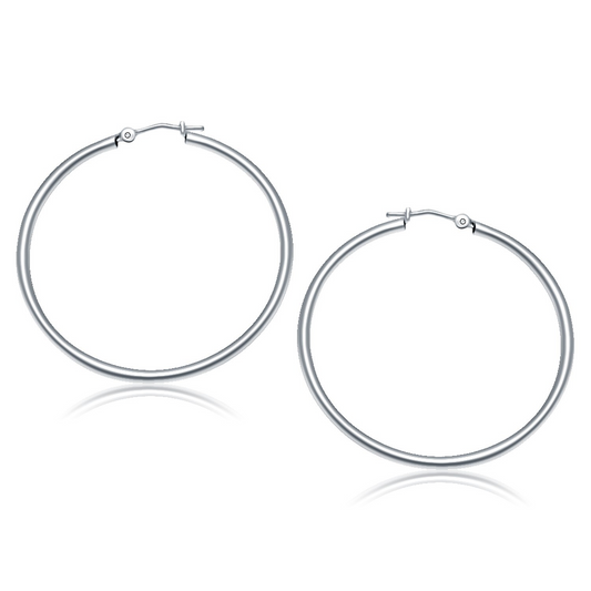 10k White Gold Polished Hoop Earrings (40 mm) | Classic and Stylish Jewelry