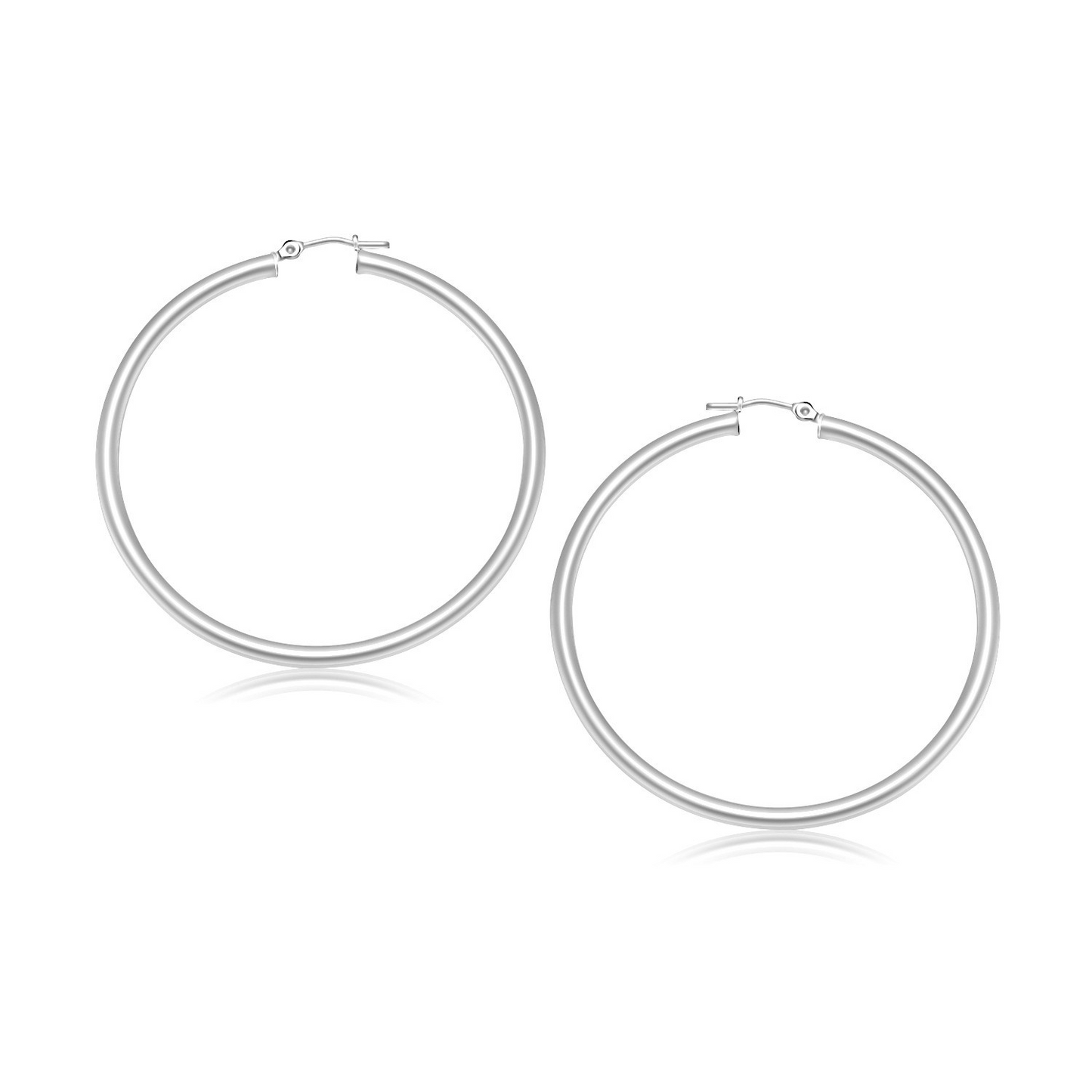 10k White Gold Polished Hoop Earrings (30 mm) | Elegant Jewelry