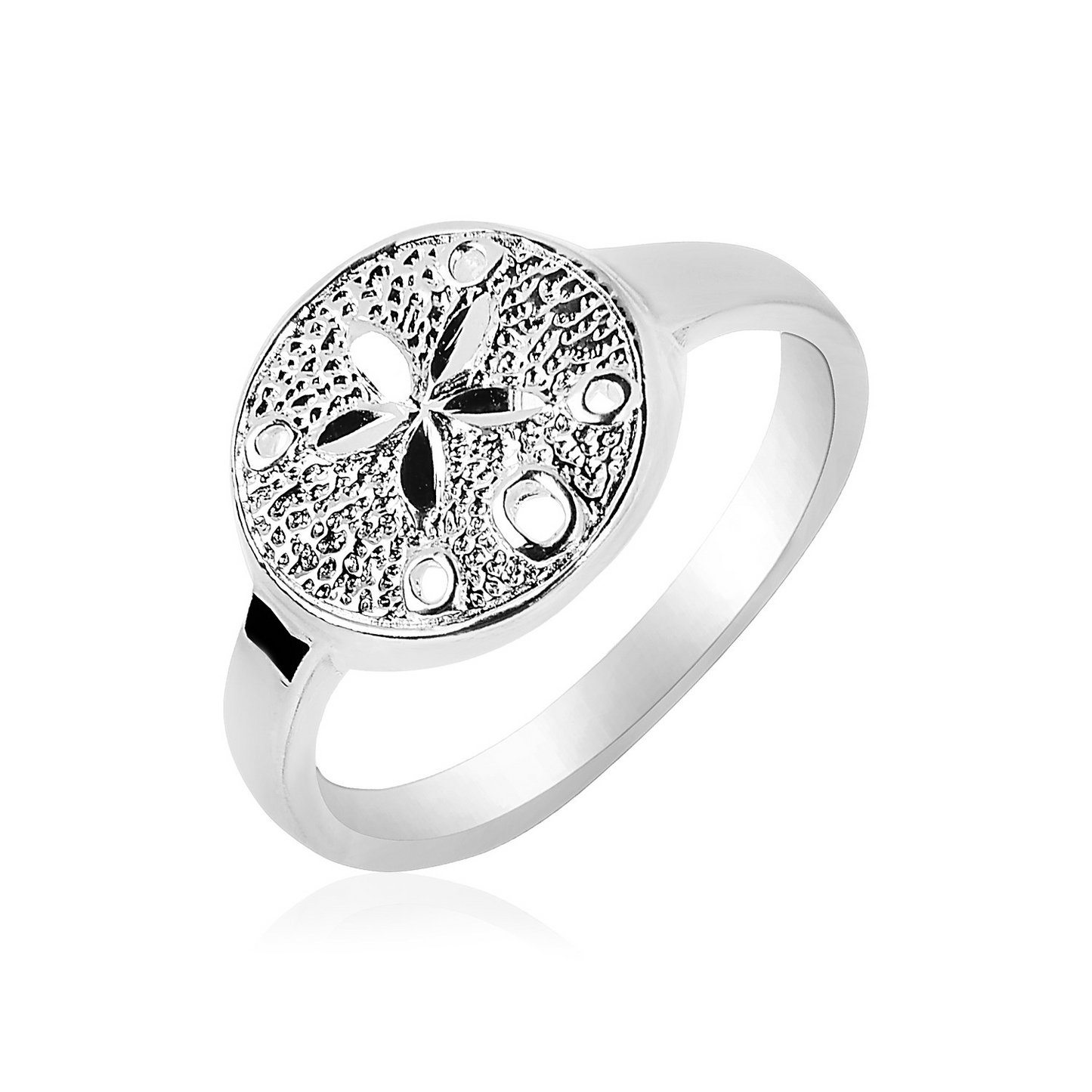 Sterling Silver Textured Sand Dollar Ring - Beach-inspired Jewelry