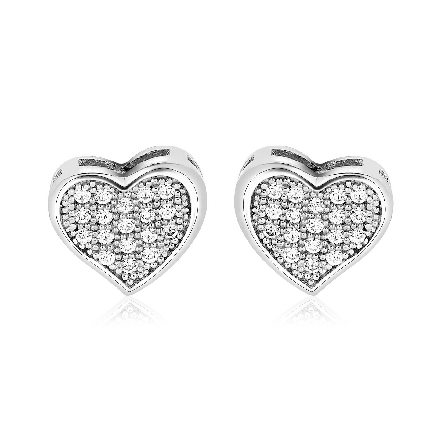 Sterling Silver Heart Earrings with Cubic Zirconias - Sparkling and Elegant